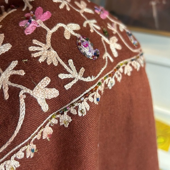 Chic Boho Floral Shawl in Rich Hues Beaded Embroidered - Picture 3 of 16